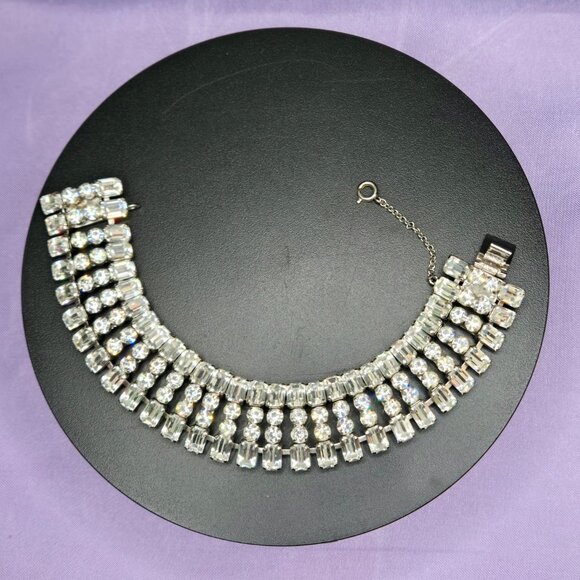 Vintage Rhinestone Bracelet with Safety Chain - Picture 4 of 6